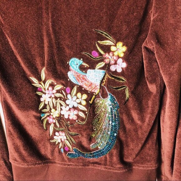 EUC Vintage BCBG Brown Terry Sequined Hoodie M/P - Picture 8 of 8